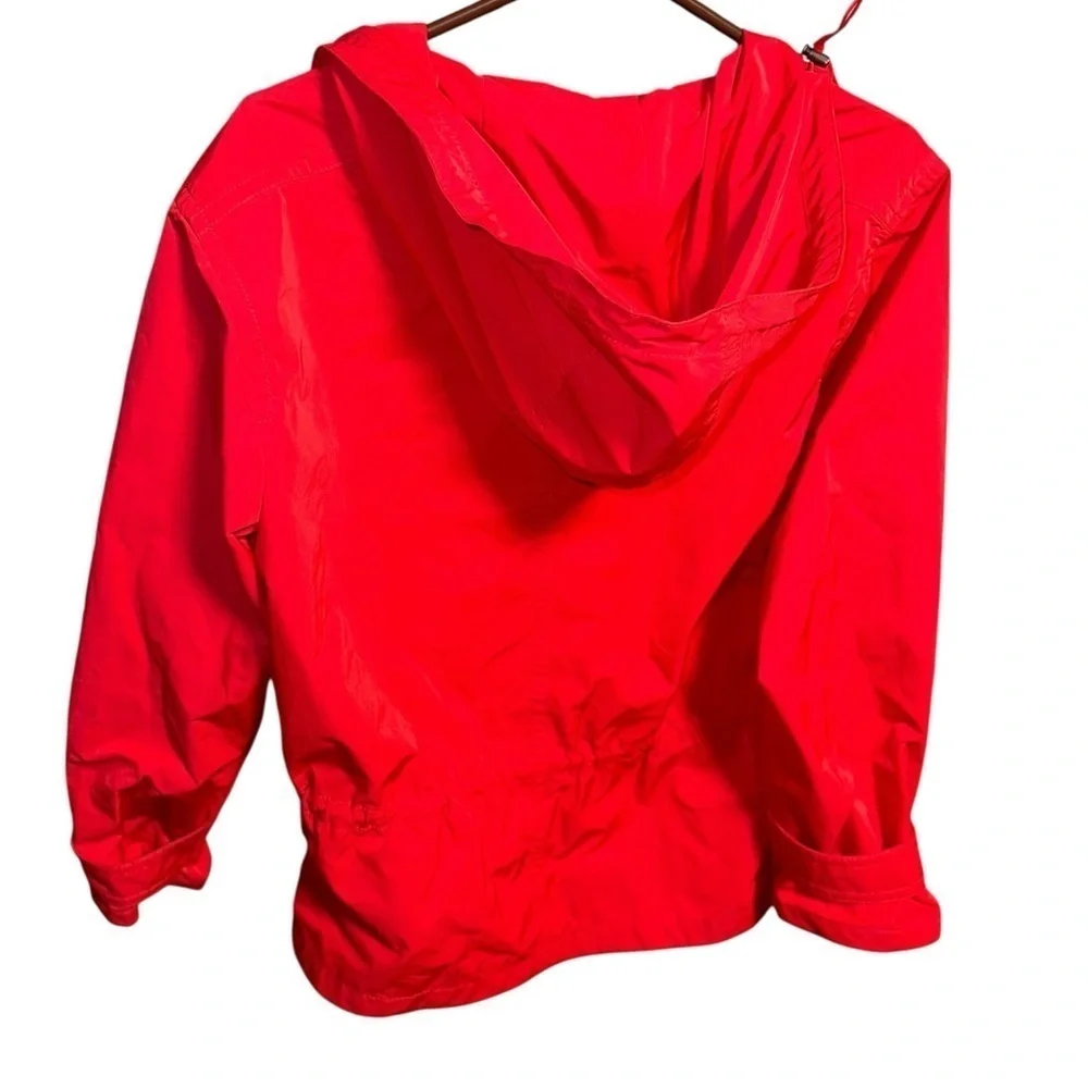 Coach Red Utility Anorak Jacket Hooded Lightweight Designer Leather Trim Size S